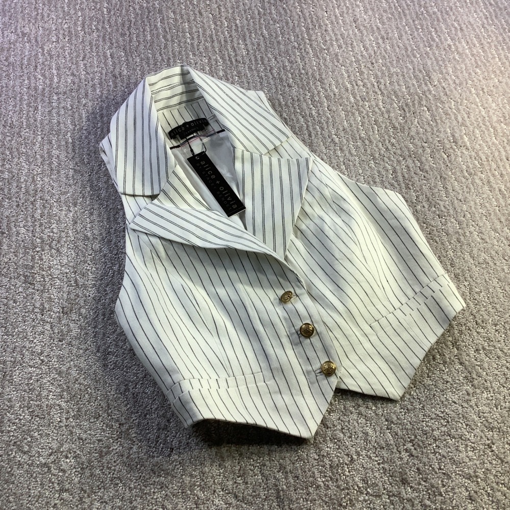 Alice + Olivia Pinstripe Vest Off White Linen Blend Button Front Size‎ 0 NWT